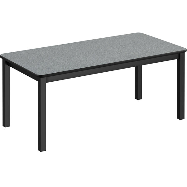 A grey rectangular Correll library table with black legs.