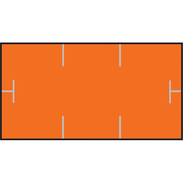 An orange rectangular Garvey label with three lines in white.