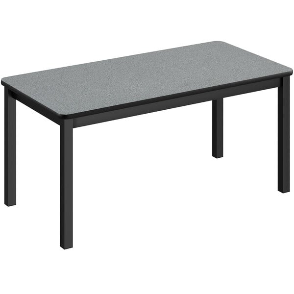 A grey rectangular Correll library table with black legs.