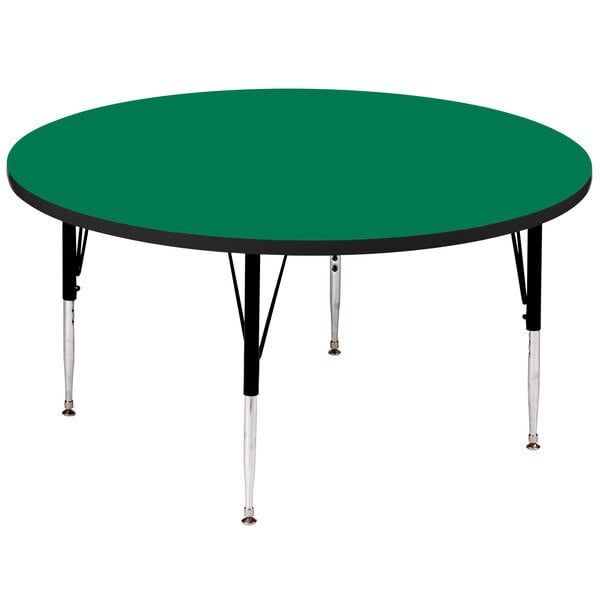 a green table with legs