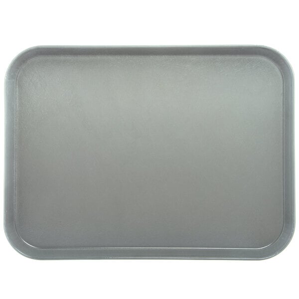 A close-up of a gray rectangular Dinex Glasteel tray.