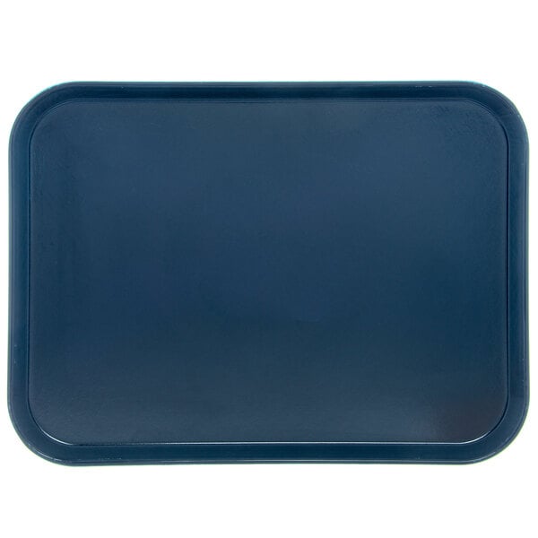 A dark blue Glasteel rectangular fiberglass tray with a black border.