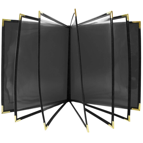 A black Tamarac menu cover with gold trim and 12 views.