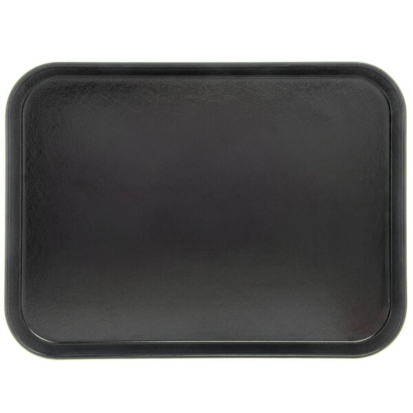 A black Dinex Glasteel fiberglass tray with a white border.