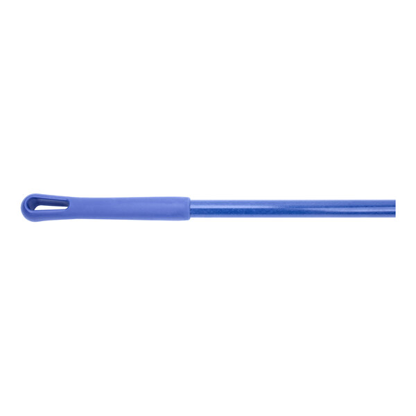 A Carlisle Sparta commercial broom with a blue plastic handle and a hole for a metal handle.