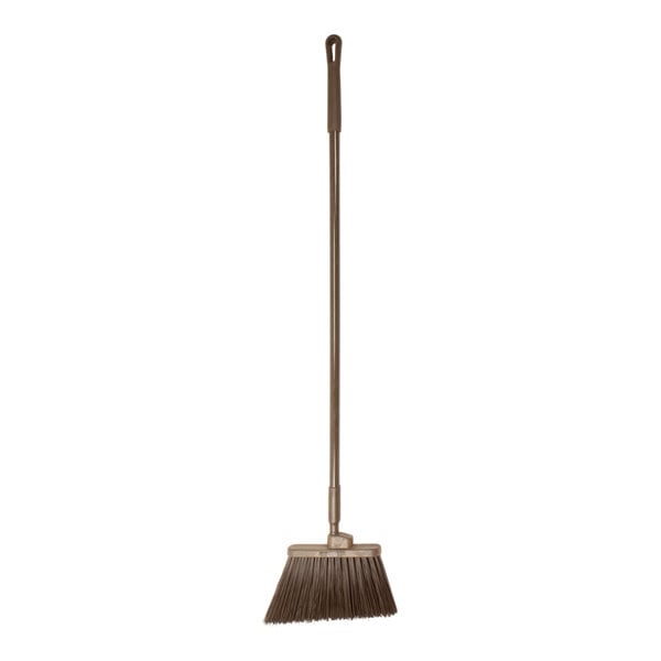 A Carlisle Sparta Duo-Sweep broom with a long brown handle.