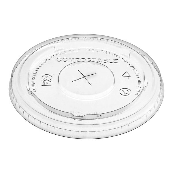 Fabri-Kal LGC636 Greenware 32 oz. Compostable Clear Plastic Lid with Straw Slot - 1,000/Case