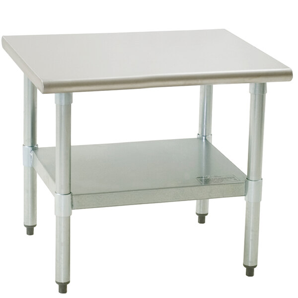 a stainless steel table with a shelf