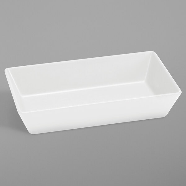 A white rectangular Delfin melamine bowl.