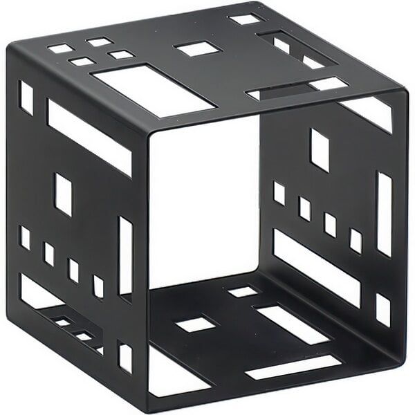 A black steel cube riser with a square design.