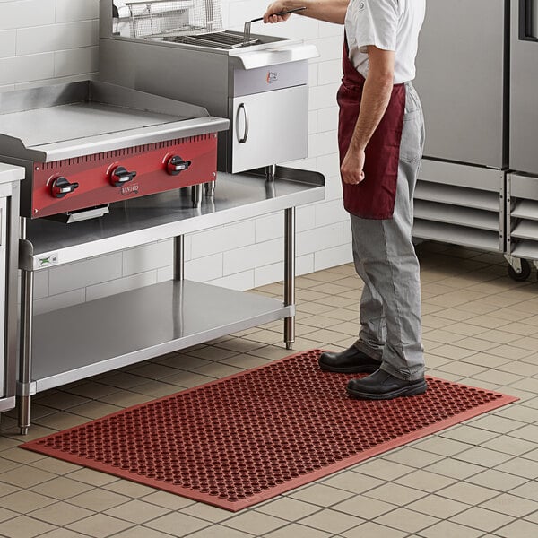 Rubber-Cal Dura-Chef Interlock Anti-Fatigue Matting - 5/8-Inch x 3ft x 3ft - Red Rubber Floor Mat