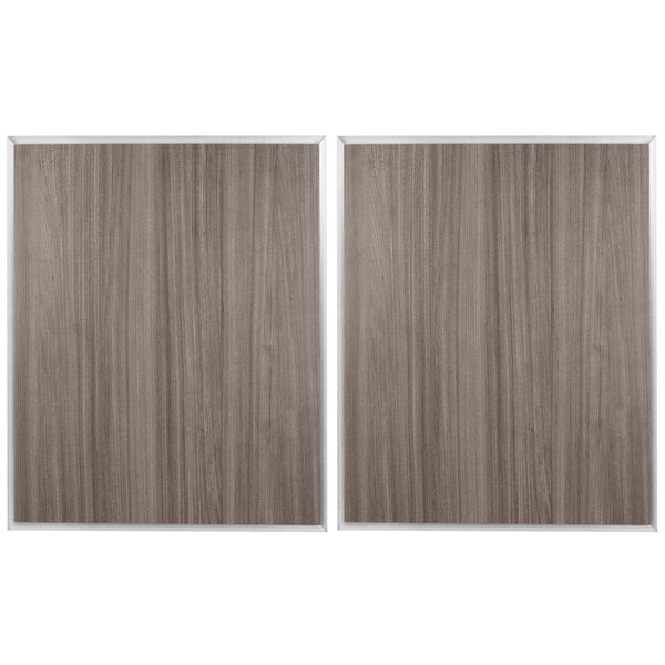 Two grey laminate wood panels.
