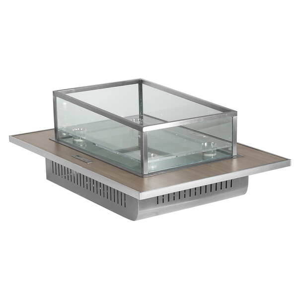 An Eastern Tabletop grey grain drop-in glass ice bin tile with a metal frame.