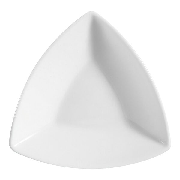 A CAC Super White triangular porcelain bowl with a white surface.