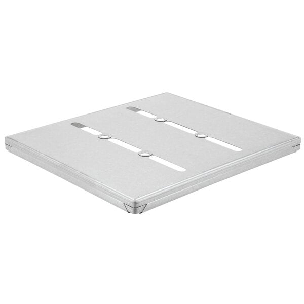 A silver aluminized steel pullman pan with three straps and holes in the cover.