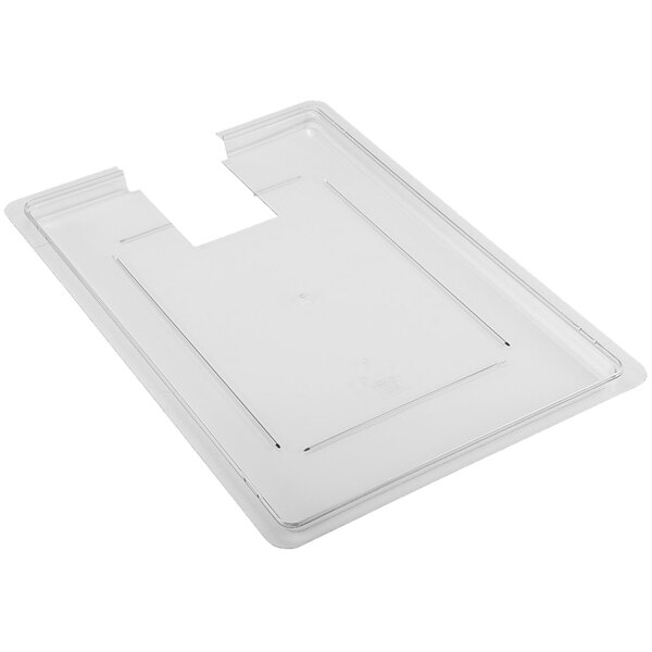 A clear plastic lid with a hole in the middle.