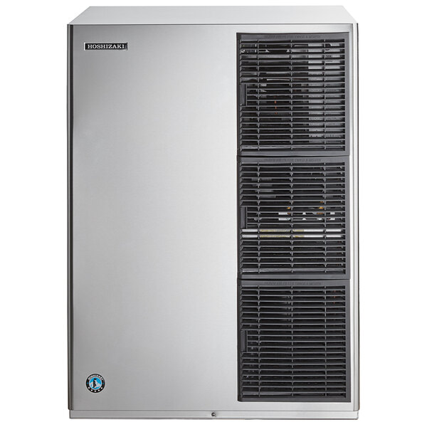 A silver stainless steel Hoshizaki air cooled ice machine with black vents.