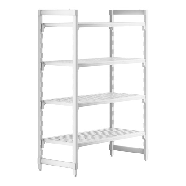 A white Cambro Premium shelving unit with 4 vented shelves.
