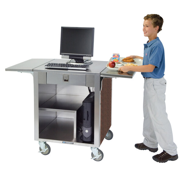 Lakeside 641W Stainless Steel Cash Register Stand with Walnut Laminate