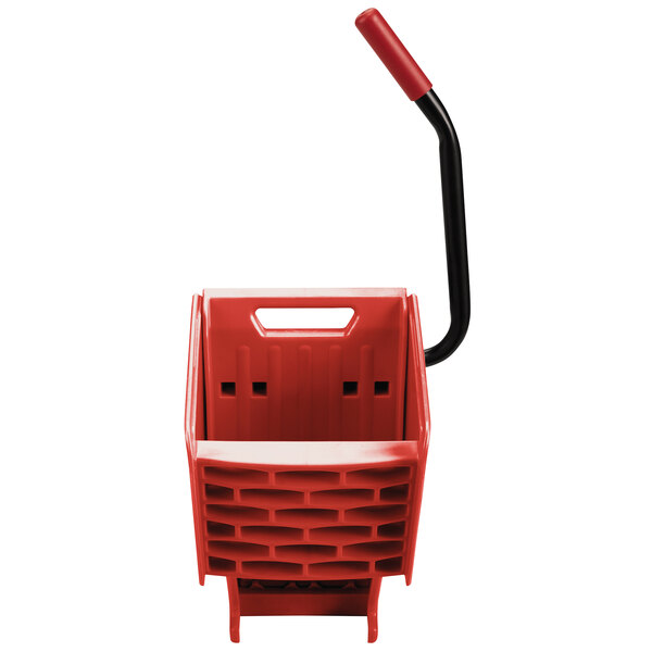 A red plastic Rubbermaid WaveBrake® mop wringer with a black handle.