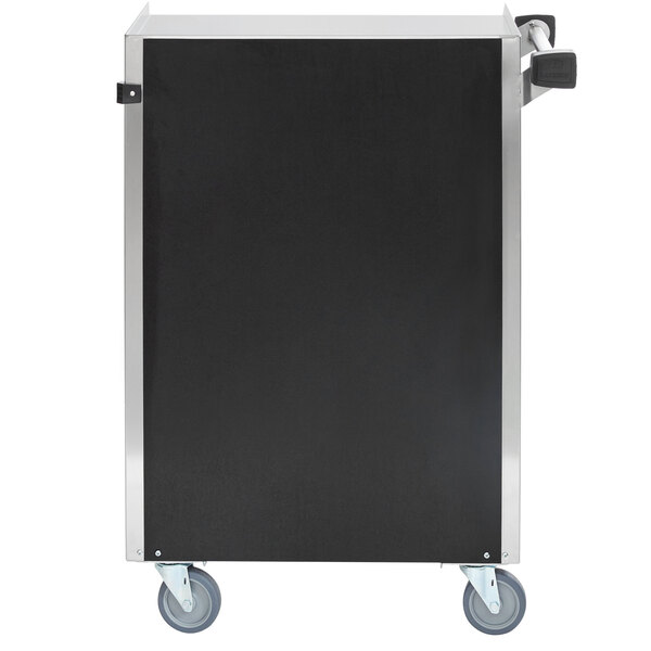 A black Lakeside utility cart with silver metal shelves and wheels.