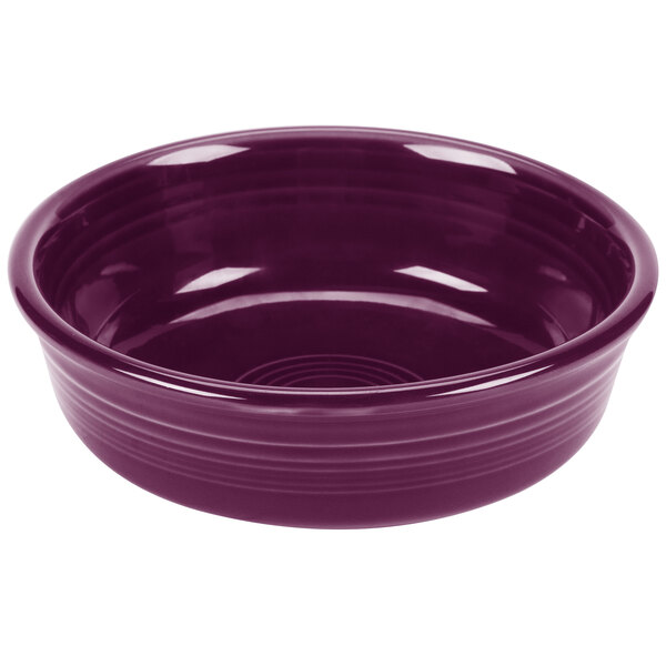 A purple Fiesta china bowl on a white background.