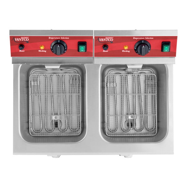 Avantco F202 30 lb. Dual Tank Medium-Duty Electric Countertop Fryer - 208-240V, 5400/7200W