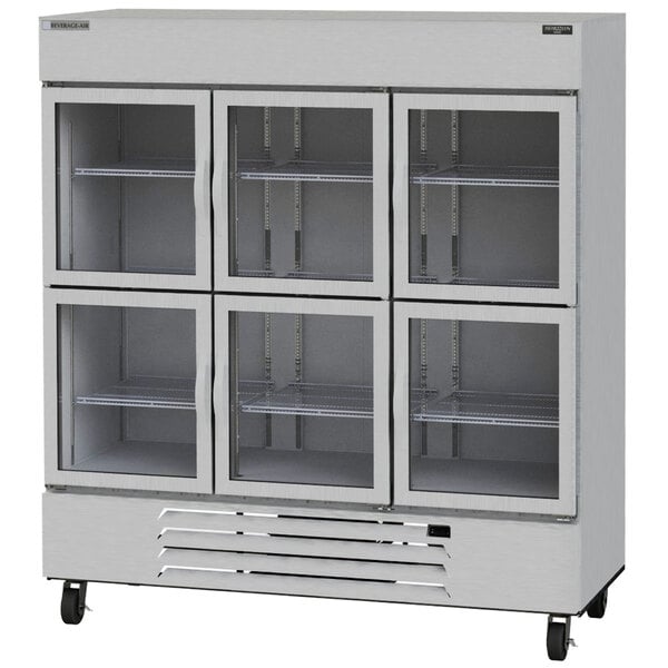 A Beverage-Air Horizon Series bottom mount half glass door reach-in refrigerator.