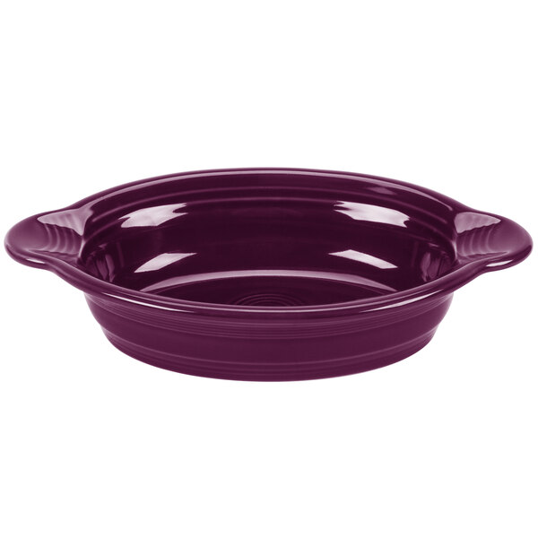 A purple oval baker with handles.