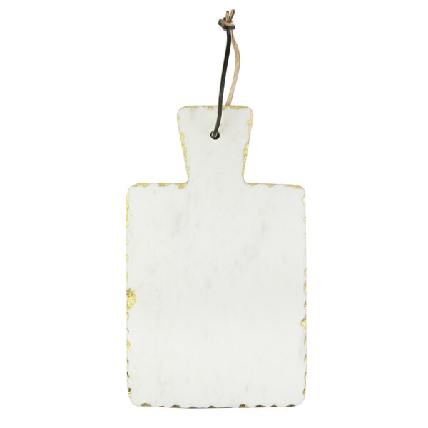 a white and gold cutting board