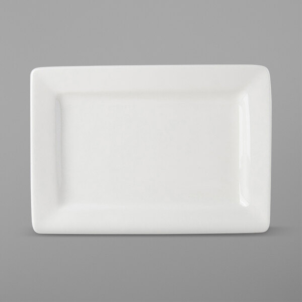 A white rectangular Tuxton china plate.