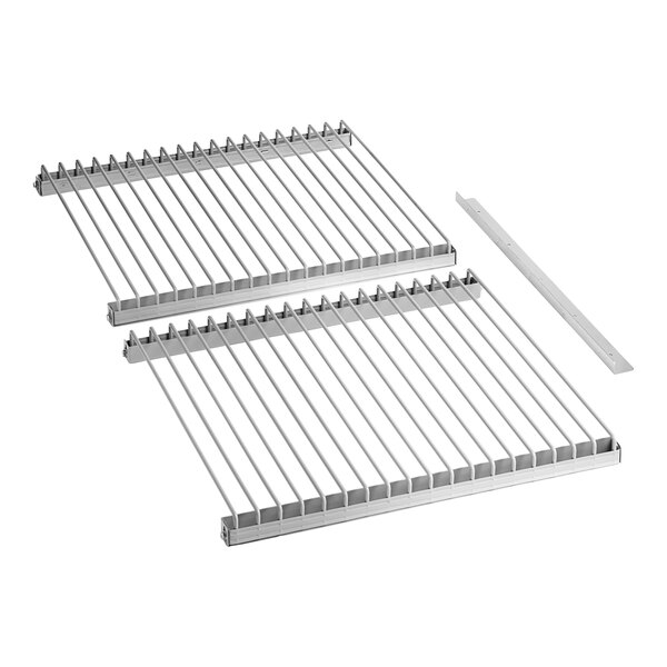 A pair of metal racks with a metal bar.
