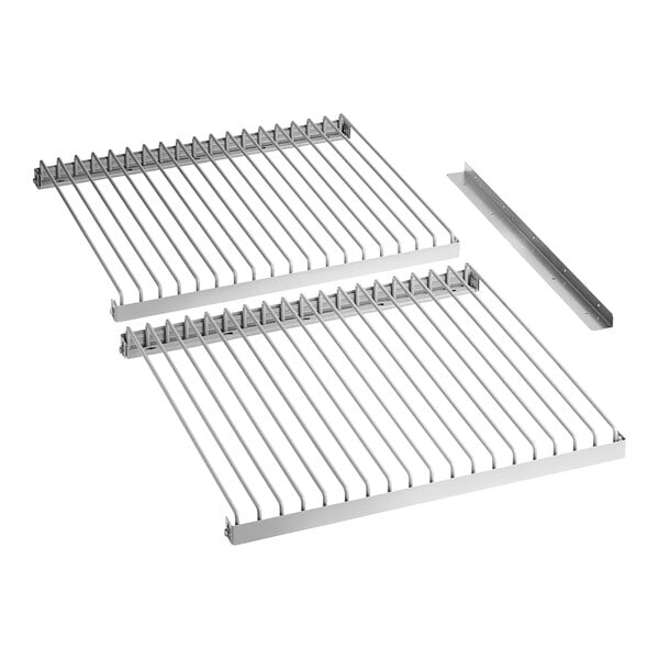 A metal tray slide set for Beverage-Air Horizon reach-in units with metal bars.