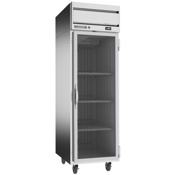 A Beverage-Air Horizon Series reach-in freezer with glass doors.