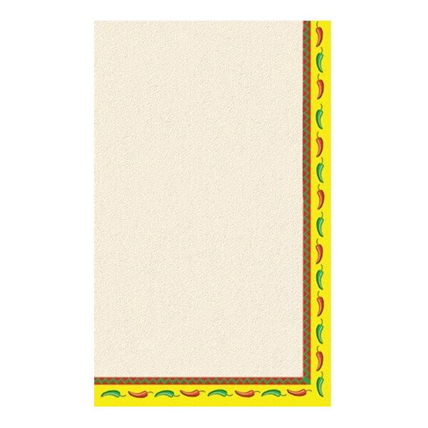 A sheet of off-white paper with a decorative yellow border featuring red and green chili peppers along the right and bottom edges.