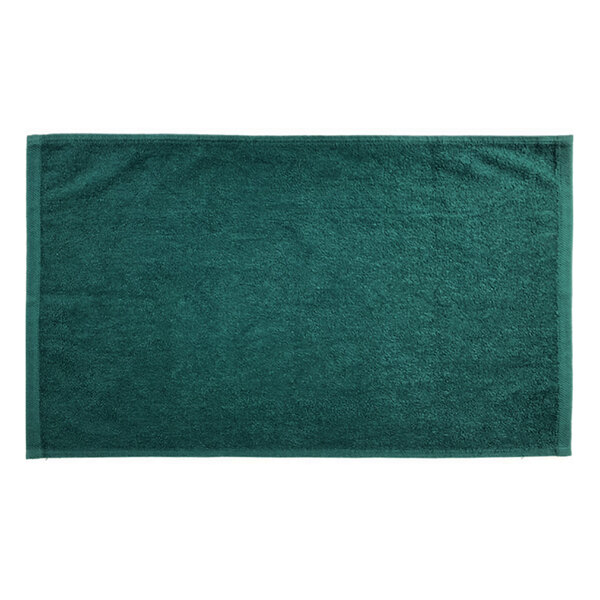 A close-up of a hunter green Monarch Brands hand towel.