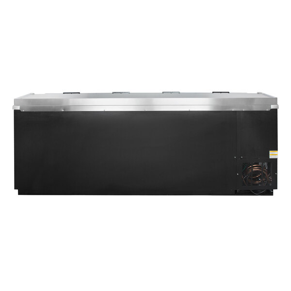 A black and silver Beverage-Air bottle cooler.