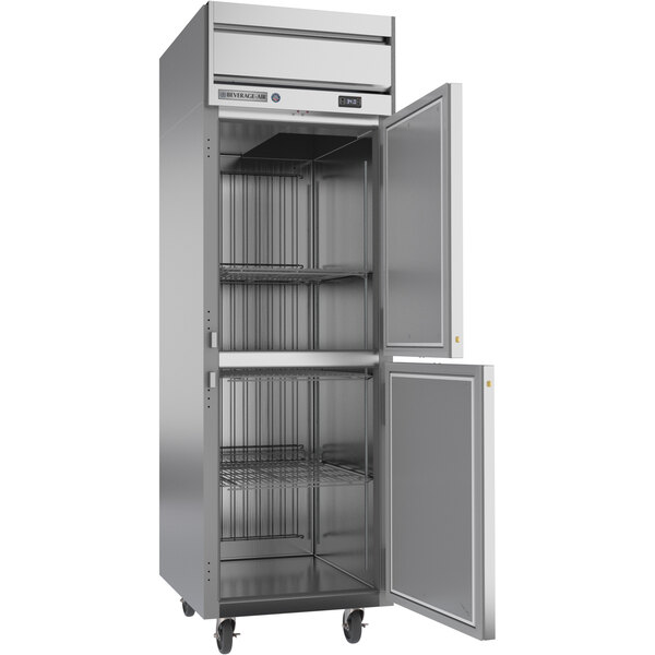 a metal cabinet with shelves