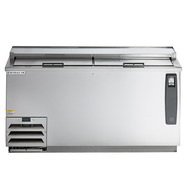 A Beverage-Air stainless steel deep well bottle cooler with a door on top.