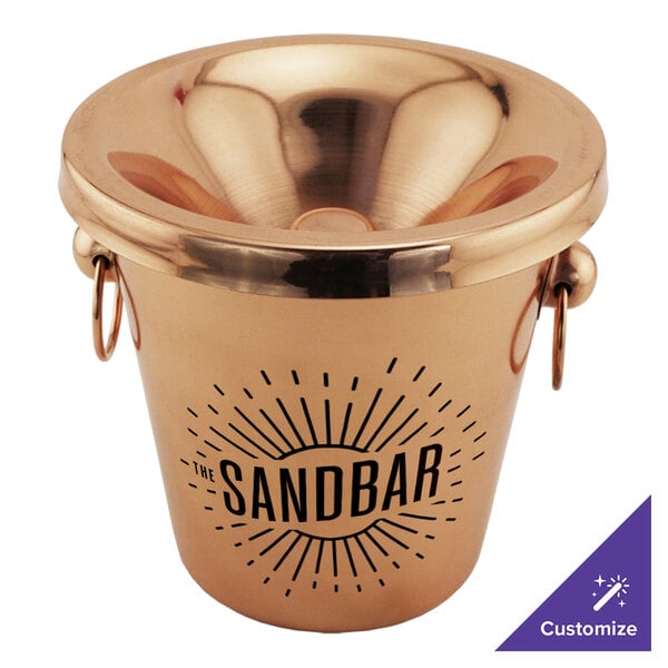 A customizable copper wine tasting spittoon on a table.