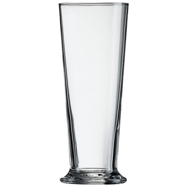 An Arcoroc Linz footed pilsner glass with a clear base.