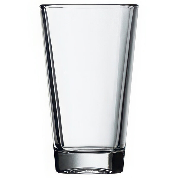 An Arcoroc clear glass with a silver rim.