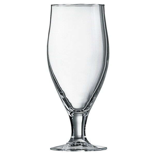 A clear glass with a short stem.