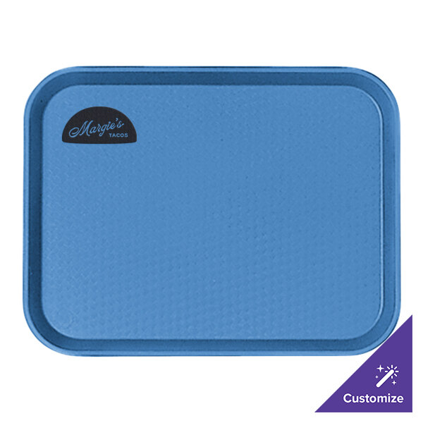 A blue Cambro fast food tray with a black logo.