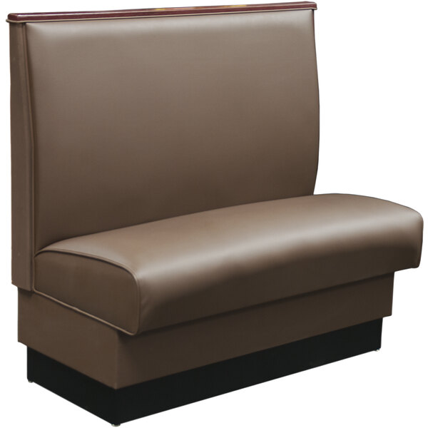 An American Tables & Seating mocha brown leather restaurant booth.