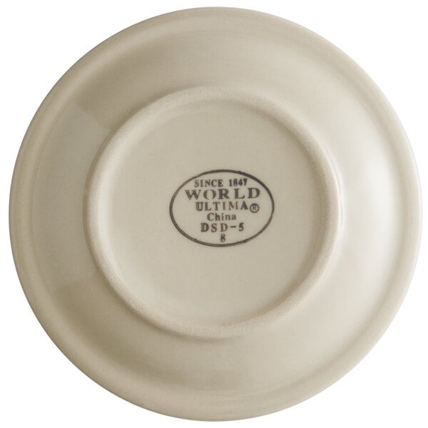 A Libbey narrow rim stoneware plate with brown bands and speckles.