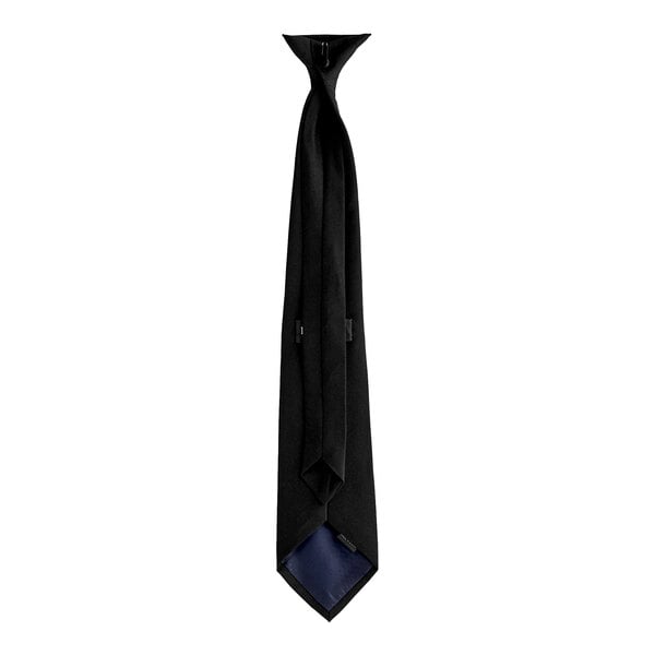 A Henry Segal black clip-on tie with a blue lining.