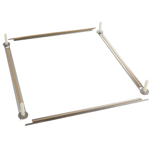A square metal frame with white rods.