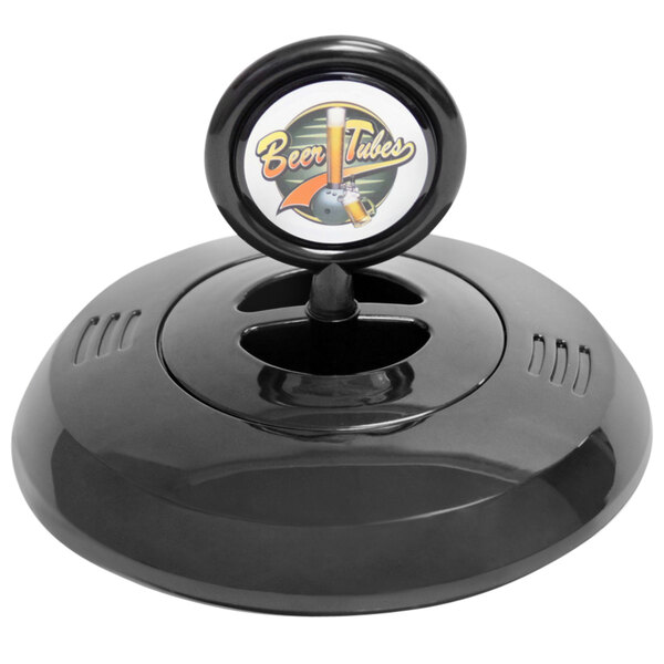 A black plastic Beer Tubes lid with a round white logo.