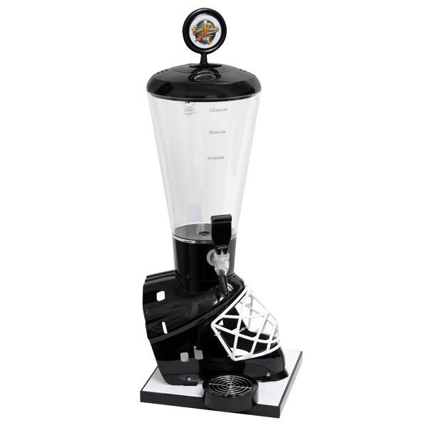 A black and white Beer Tube with a hockey helmet on top.